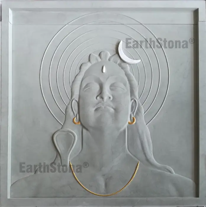 Aadi Yogi Shivji sandstone wall mural with serene meditative expression for luxury interiors